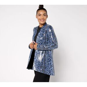 Maya J Women's Top Plus Sz Sweater 1X Printed Sequin Fully Lined Blue A462194